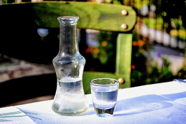 raki on table in tavern in crete