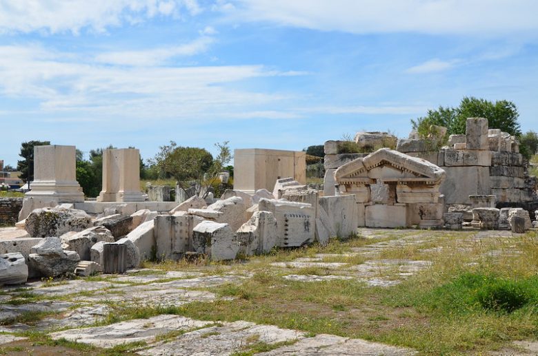 The ruins of the East Triumphal Arch built by Antoninus Pius outside the Sanctuary of Demeter and Kore, Eleusis