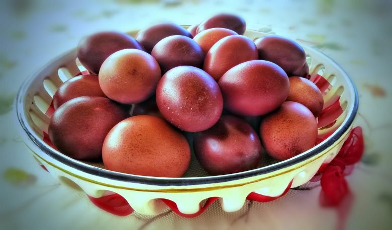 red eggs dyed on Maundy Thursday - Greek Orthodox Easter in Crete