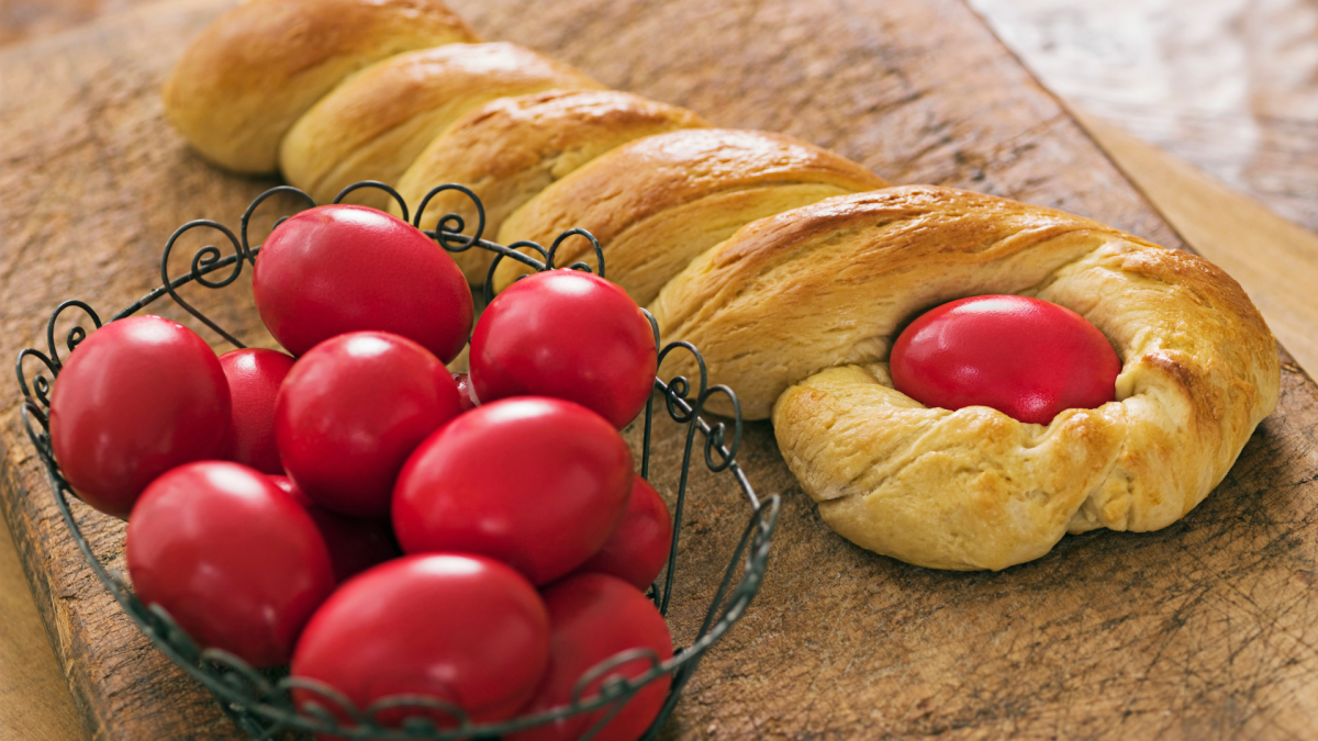 greek easter, red easter eggs