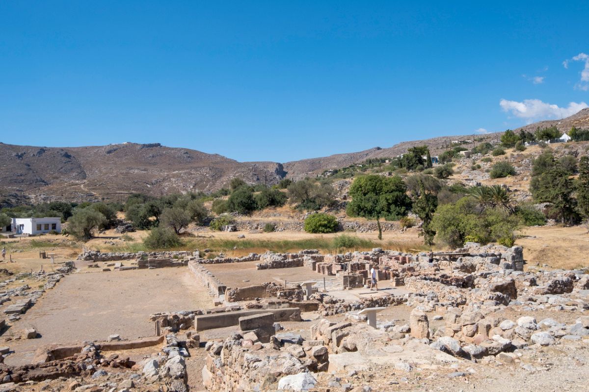 Kato Zakros, Crete, Greece - September 13, 2022. Few visitors around the ruins. Ancient Minoan Palace of Kato Zakros, was a strategic important commercial hub for trade to the east. Lasithi Province